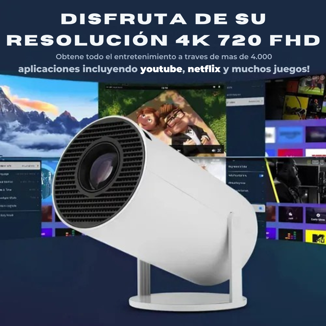 PROYECTOR 2 en 1 ULTRA HD 4K ULTRA HD WIFI BLUETOOTH con Controles Pro Max Blanco