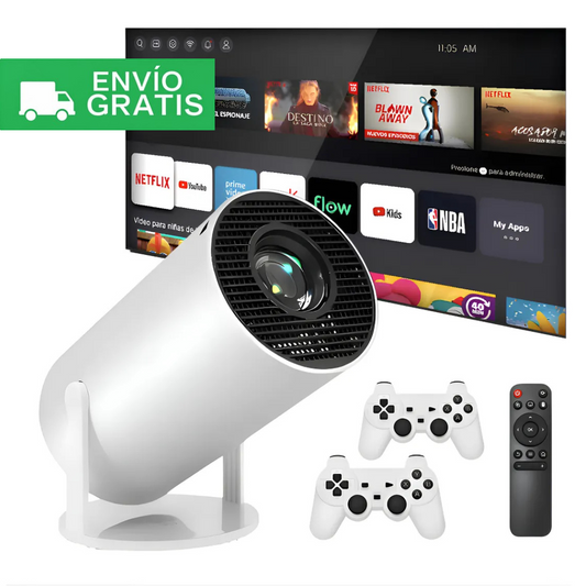 PROYECTOR 2 en 1 ULTRA HD 4K ULTRA HD WIFI BLUETOOTH con Controles Pro Max Blanco